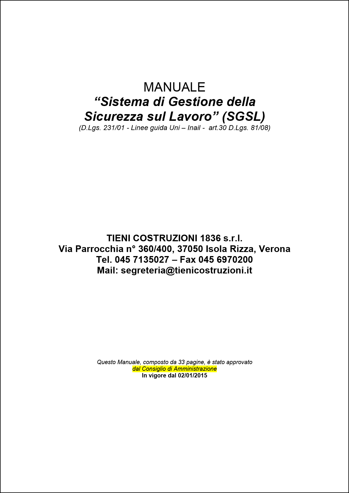 Costruzioni Tieni 1836 | Manuale sicurezza del lavoro